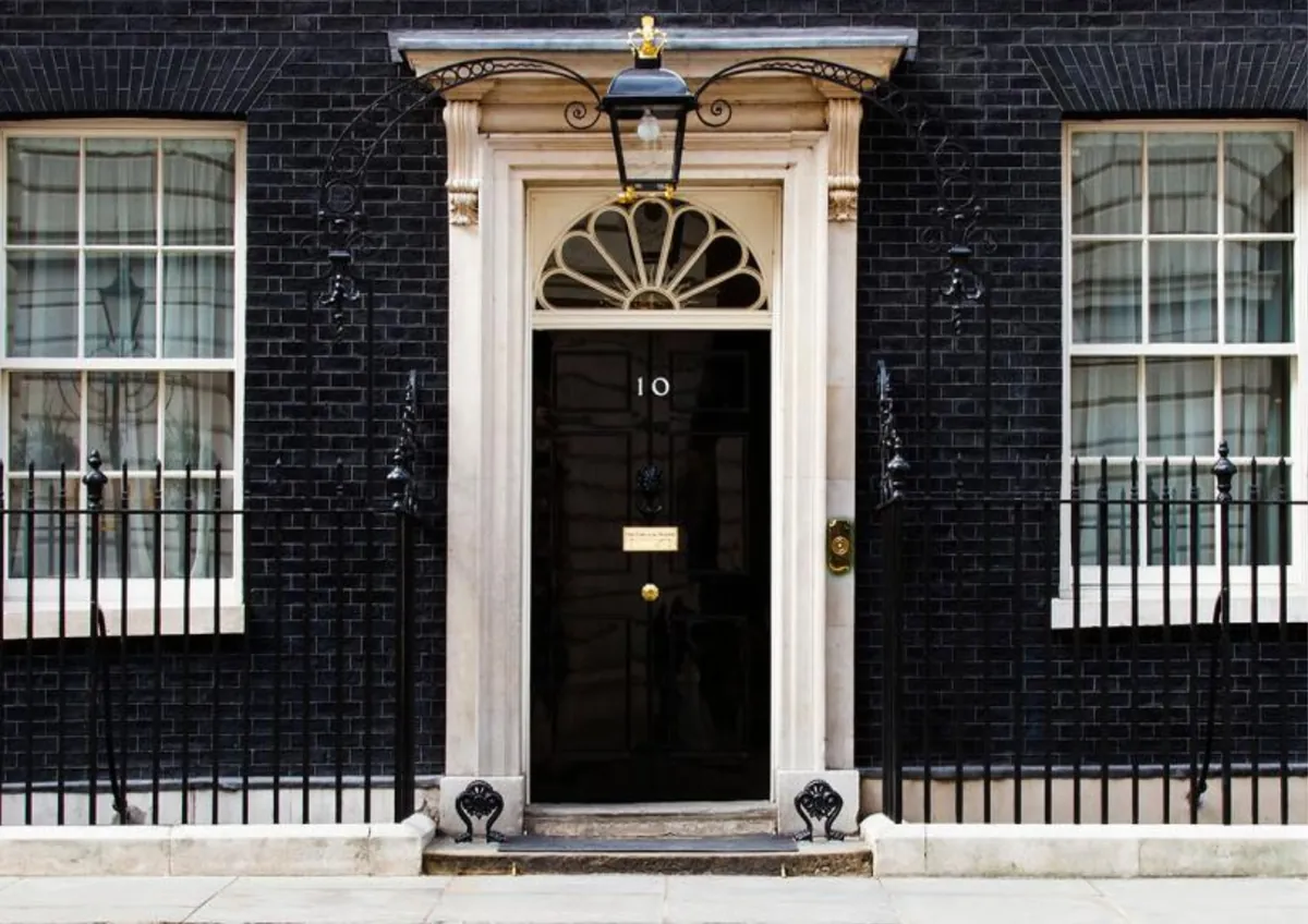 The black front door of 10 downing street on budget day 2026