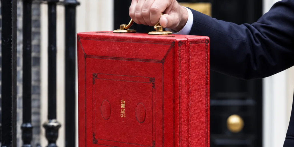 Budget 2026: the red chancellor of the exchequer budget briefcase outside downing street
