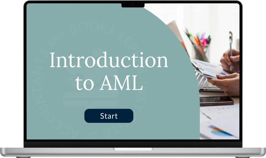 Iab aml module hero: introduction to aml Introduction to aml cpd module shown on a laptop screen