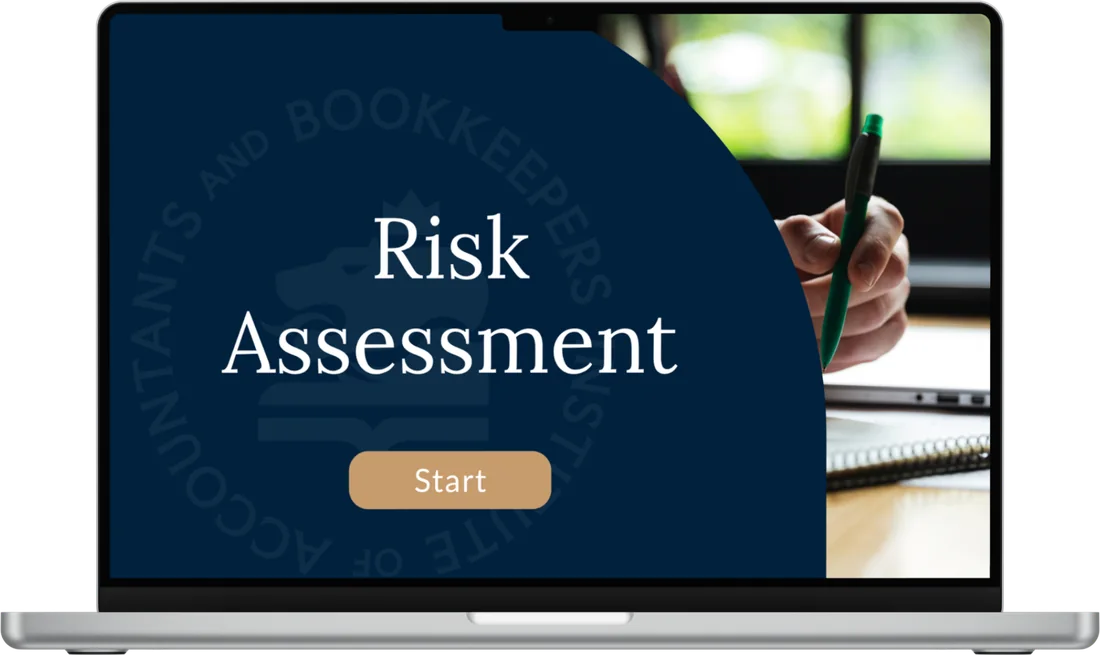 Iab aml module hero: risk assessment Risk assessment aml cpd module shown on a laptop screen