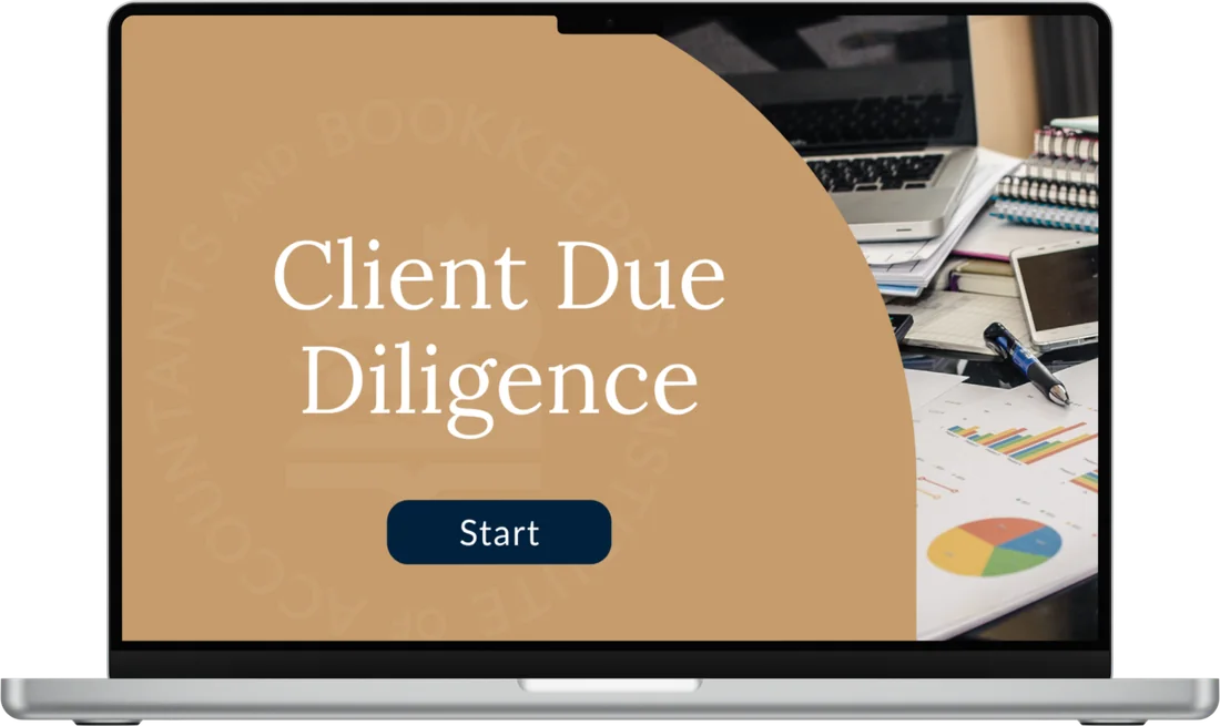 Iab aml module hero: client due diligence Client due diligence aml cpd module shown on a laptop screen