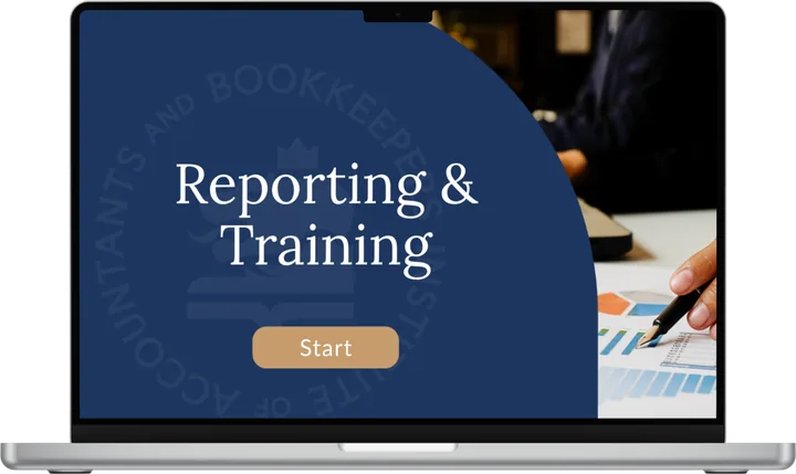 Aml Reporting and training aml cpd module shown on a laptop screen
